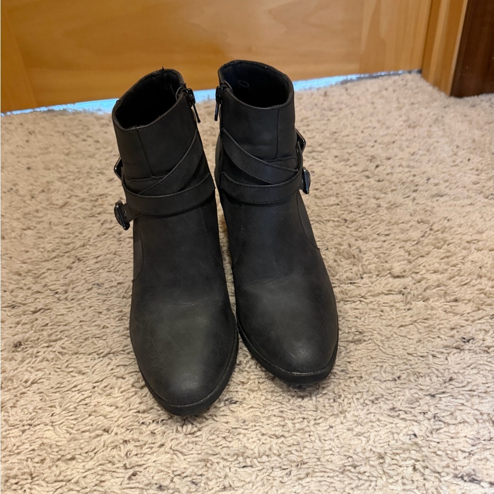 Faded Glory Black Wrap-Strap Ankle Booties with Buckle